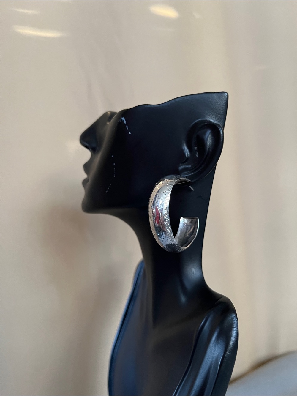 Unique Vintage Sterling Silver Etched Hoop Earrings